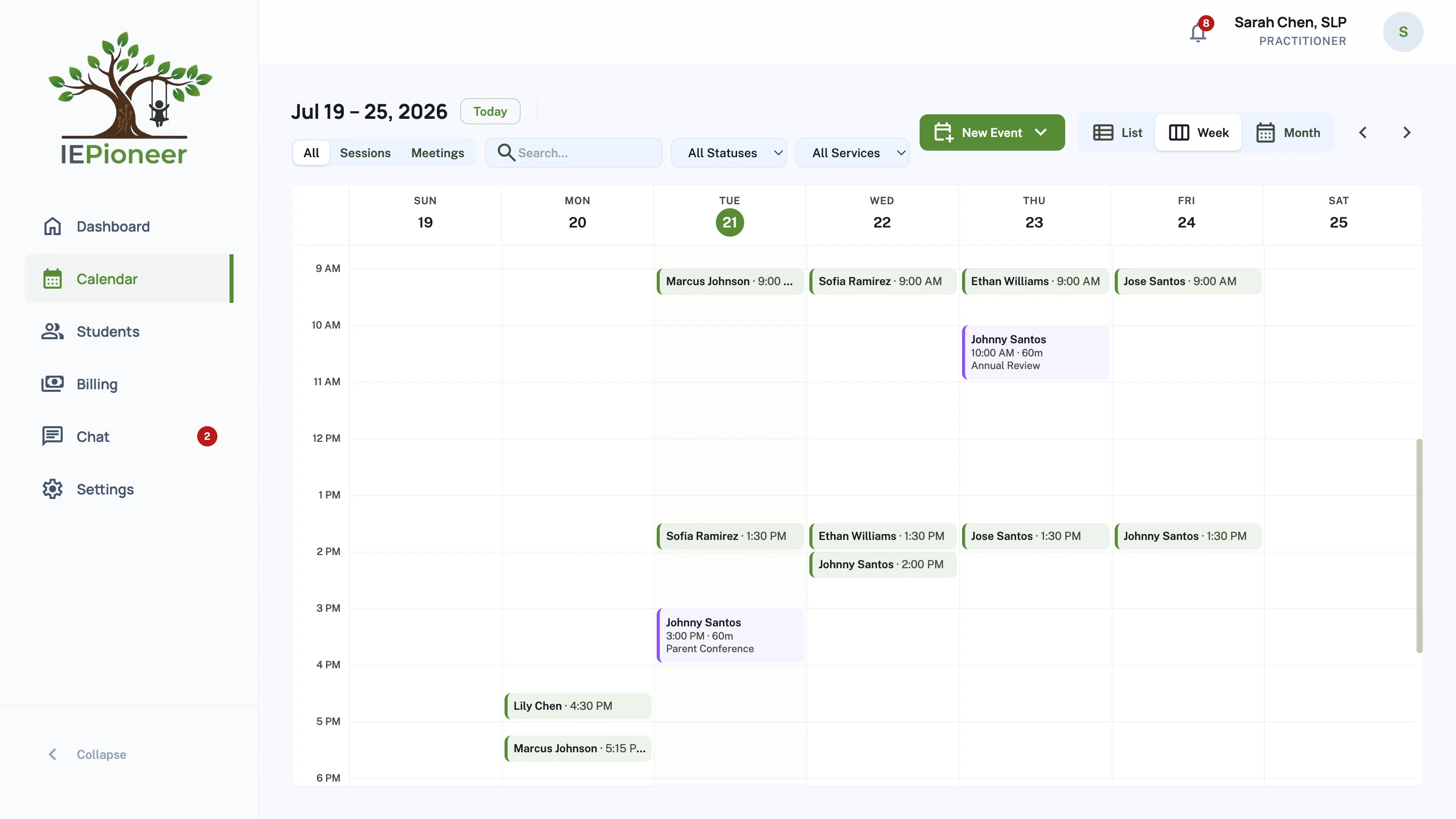 Session and meeting calendar