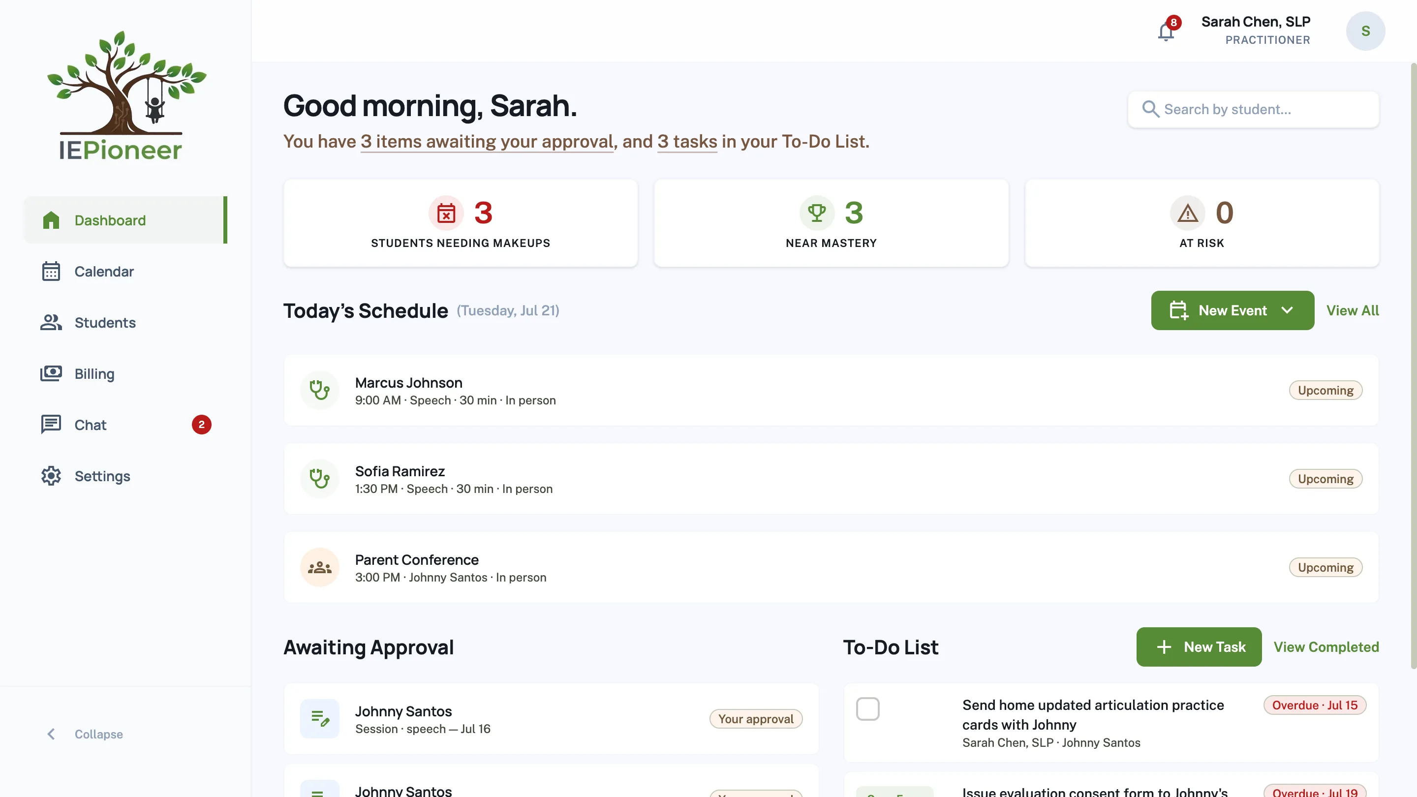 IEPioneer practitioner dashboard
