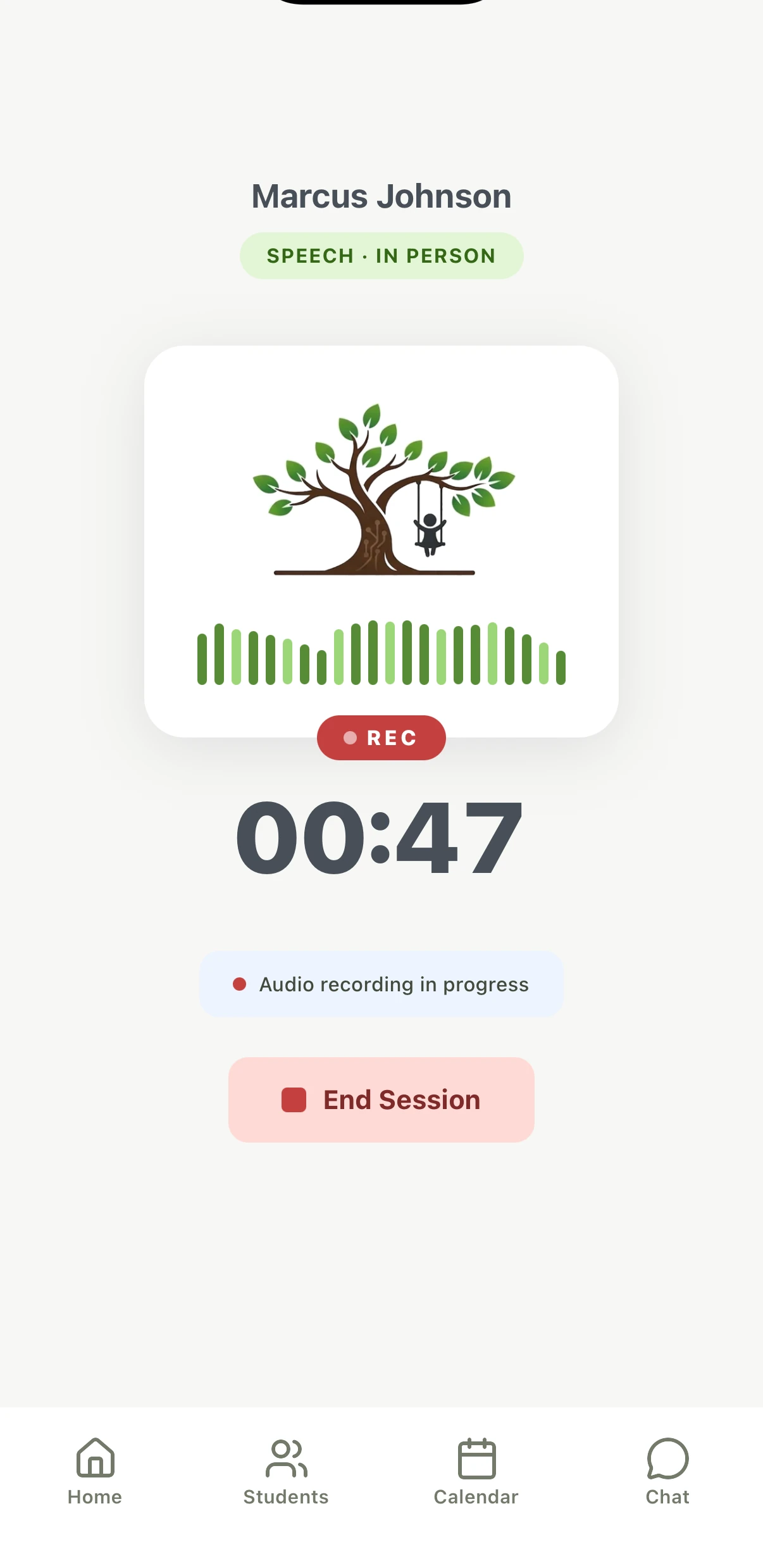 IEPioneer mobile app — session recording in progress