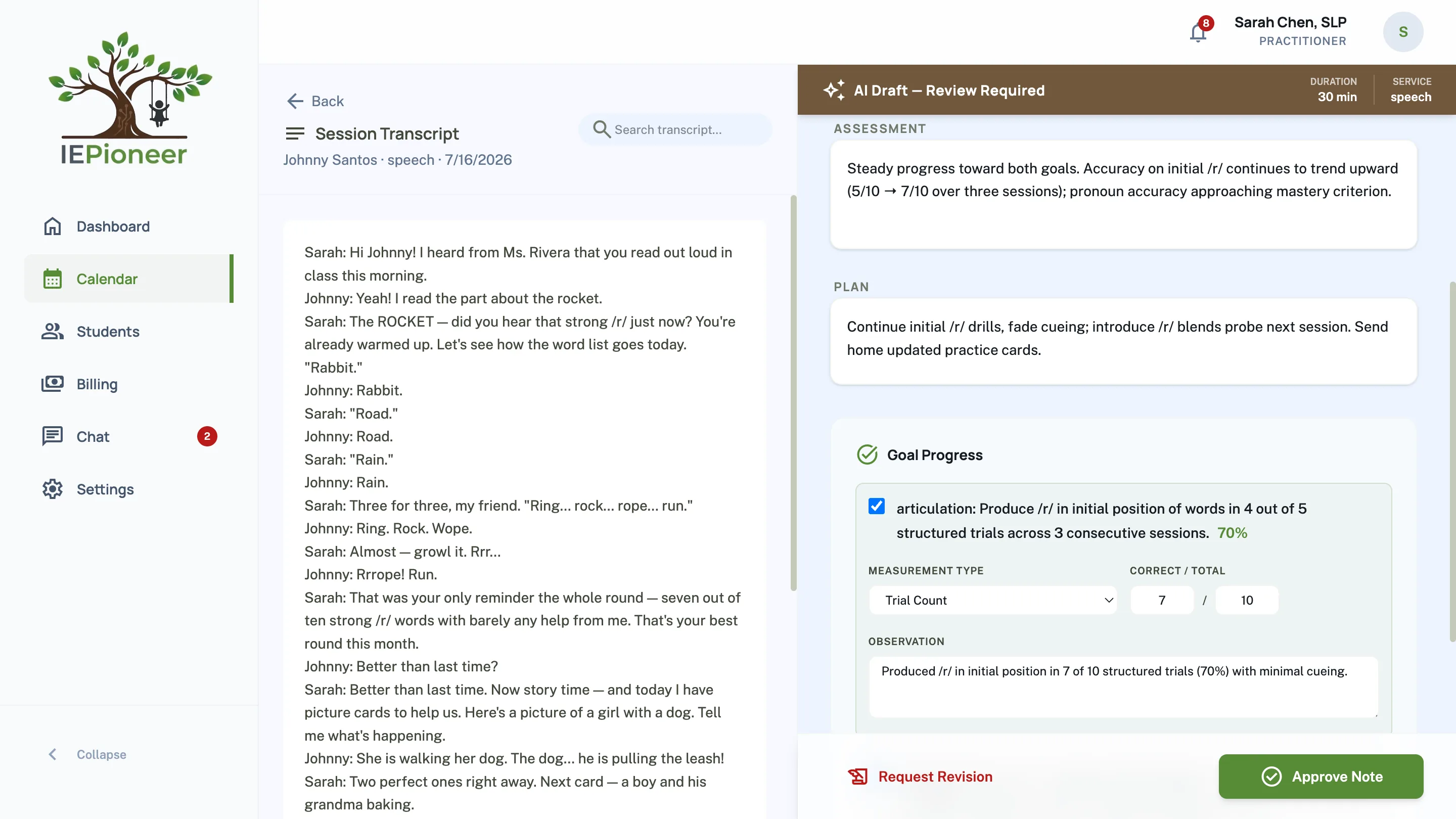 AI-drafted session note awaiting therapist review